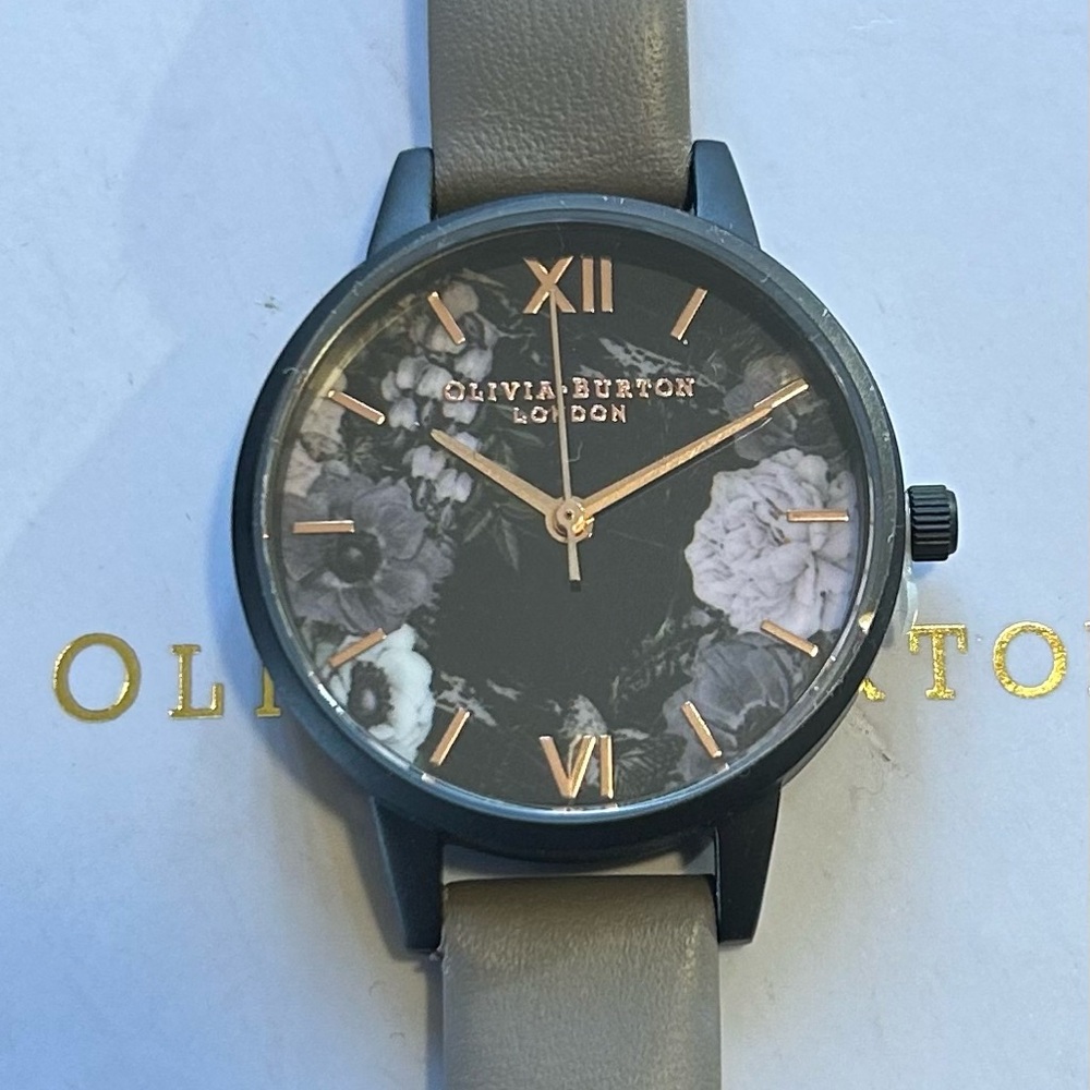 OLIVIA BURTON AFTER DARK MARBLE FLORAL WATCH WITH 30mm BLACK FLORAL & GR…